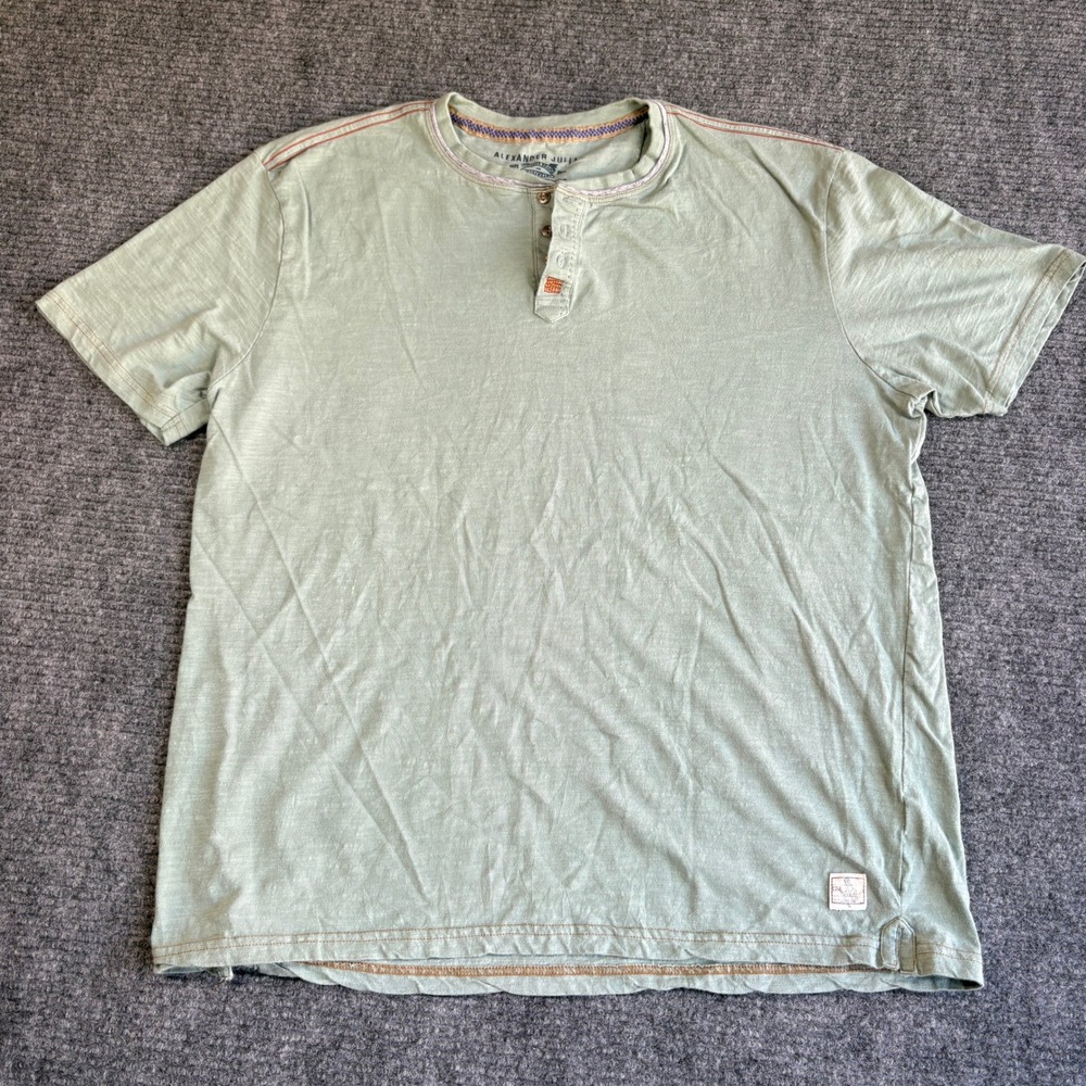 Alexander Julian Mens Sage Green Cotton Henley Short Sleeve T-Shirt XL 3811